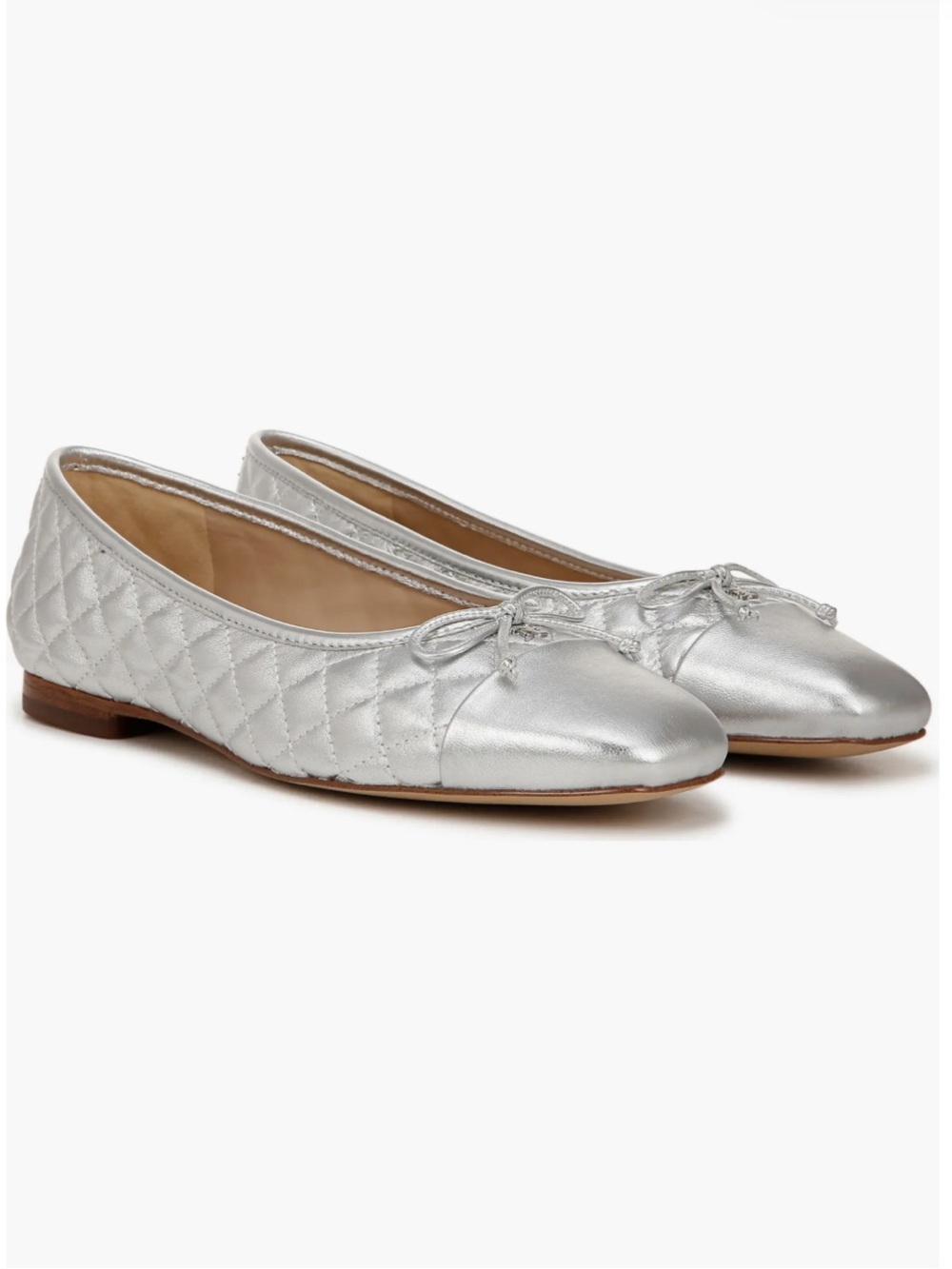 Sam Edelman Marilyn Cap Toe Ballet Flat Silver Quilted Bow Ballet Flats